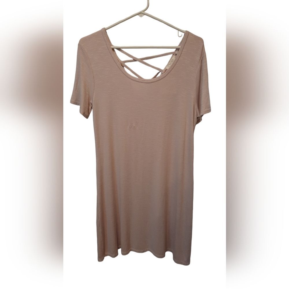 NWT! Olivia Rae Dress Womans Large Peach Pink Mini Shift Classic Flowy